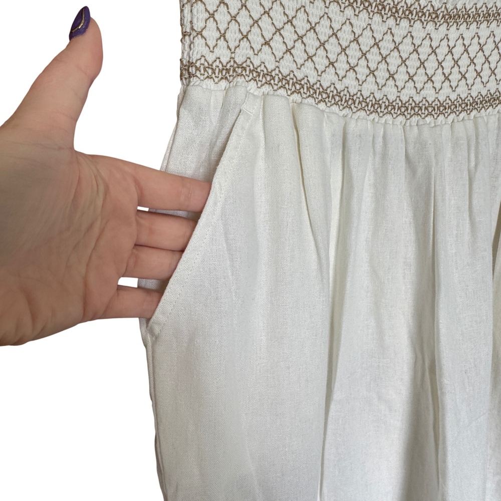 Westbound The Island Pant Large NWT Mid Rise Wide Leg Smocked Waist Linen Blend - Picture 4 of 11